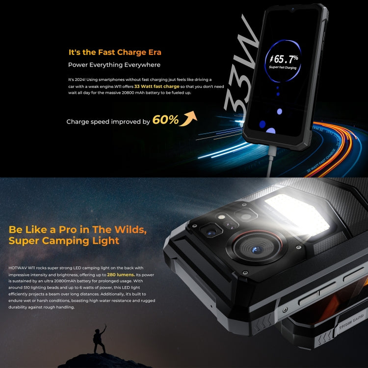 HOTWAV W11 Rugged Phone, 6GB+256GB, Night Vision, 20800mAh, 6.6 inch Android 13 MT8788 Octa Core, Network: 4G, OTG(Cosmic Black) - free shipping - PMC TechLife - Order now!