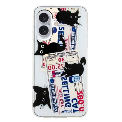 For iPhone 16 Plus Colorful Painting Pattern TPU Phone Case(Black Cat) - iPhone 16 Plus Cases by PMC Jewellery | Online Shopping South Africa | PMC Jewellery | Buy Now Pay Later Mobicred