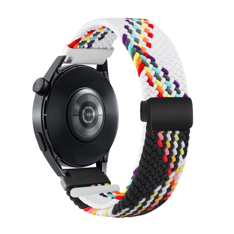 22mm Two-color Magnetic Braided Nylon Watch Band(White Black Rainbow) - 22mm Bands by PMC Jewellery | Online Shopping South Africa | PMC Jewellery