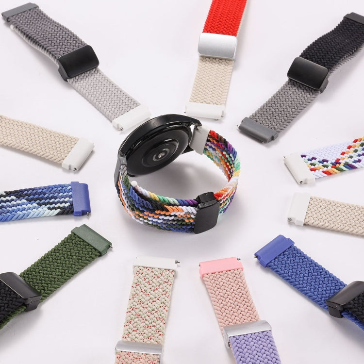 22mm Two-color Magnetic Braided Nylon Watch Band(White Black Rainbow) - 22mm Bands by PMC Jewellery | Online Shopping South Africa | PMC Jewellery