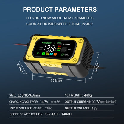 FOXSUR 7A 12V Car / Motorcycle Smart Battery Charger, Plug Type:EU Plug(Yellow) - Battery Charger by FOXSUR | Online Shopping South Africa | PMC Jewellery | Buy Now Pay Later Mobicred