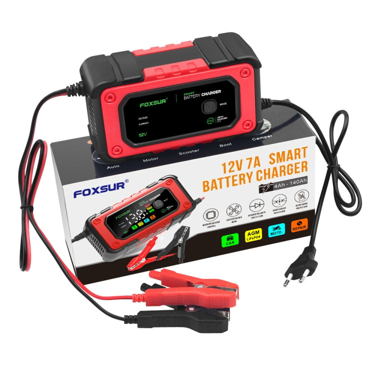 FOXSUR 7A 12V Car / Motorcycle Smart Battery Charger, Plug Type:US Plug(Red) - Battery Charger by FOXSUR | Online Shopping South Africa | PMC Jewellery | Buy Now Pay Later Mobicred