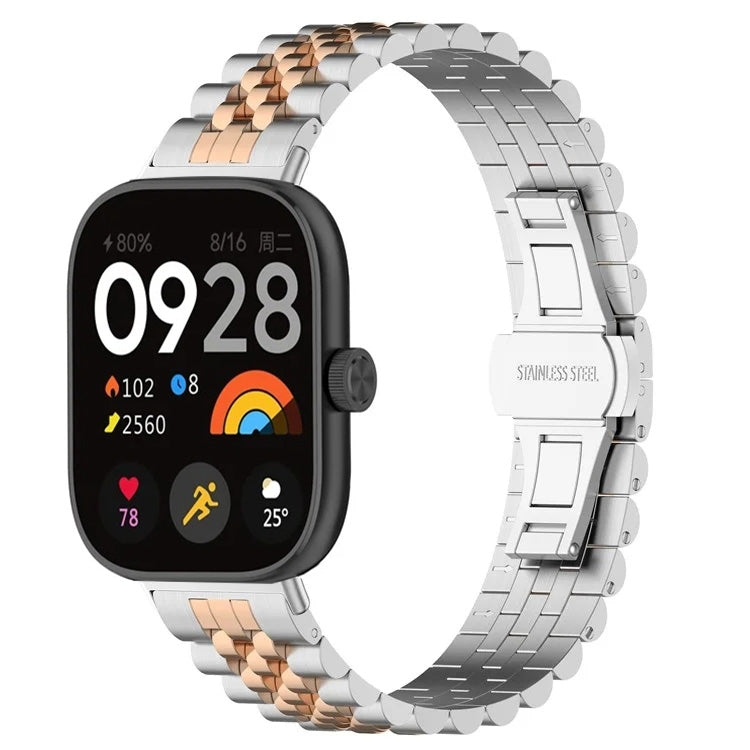 For Xiaomi Mi Band 8 Pro Five-bead Butterfly Buckle Metal Watch Band(Silver Rose Gold B) - Watch Bands by PMC TechLife | Online Shopping South Africa | PMC TechLife