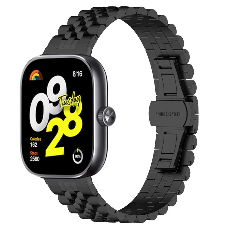 For  Xiaomi Redmi Watch 4 Five-bead Butterfly Buckle Metal Watch Band(Black) - Watch Bands by PMC TechLife | Online Shopping South Africa | PMC TechLife