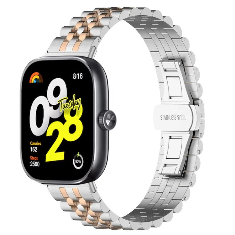 For  Xiaomi Redmi Watch 4 Five-bead Butterfly Buckle Metal Watch Band(Silver Rose Gold B) - Watch Bands by PMC TechLife | Online Shopping South Africa | PMC TechLife