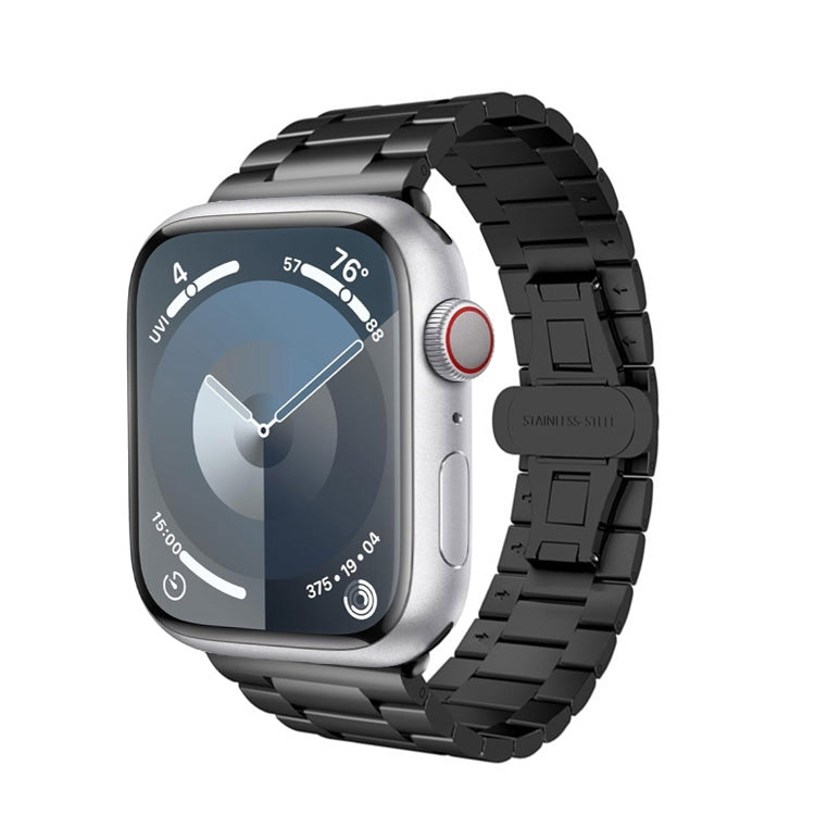 For Apple Watch SE 2023 40mm Three-bead Butterfly Buckle Metal Watch Band(Black) - Watch Bands by PMC TechLife | Online Shopping South Africa | PMC TechLife