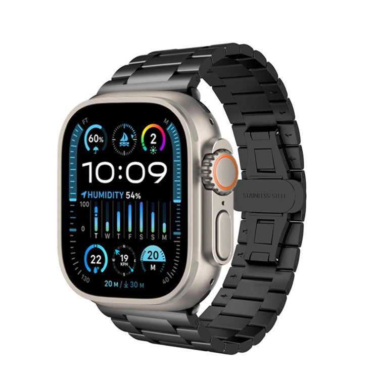 For Apple Watch Ultra 2 49mm Three-bead Butterfly Buckle Metal Watch Band(Black) - Watch Bands by PMC TechLife | Online Shopping South Africa | PMC TechLife