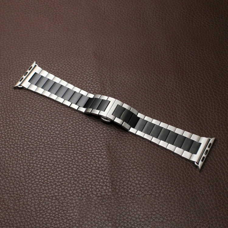 For Apple Watch SE 40mm Three-bead Butterfly Buckle Metal Watch Band(Silver Black) - Watch Bands by PMC TechLife | Online Shopping South Africa | PMC TechLife