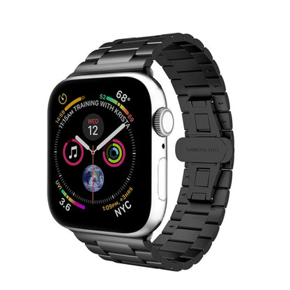 For Apple Watch Series 2 42mm Three-bead Butterfly Buckle Metal Watch Band(Black) - Watch Bands by PMC Jewellery | Online Shopping South Africa | PMC Jewellery