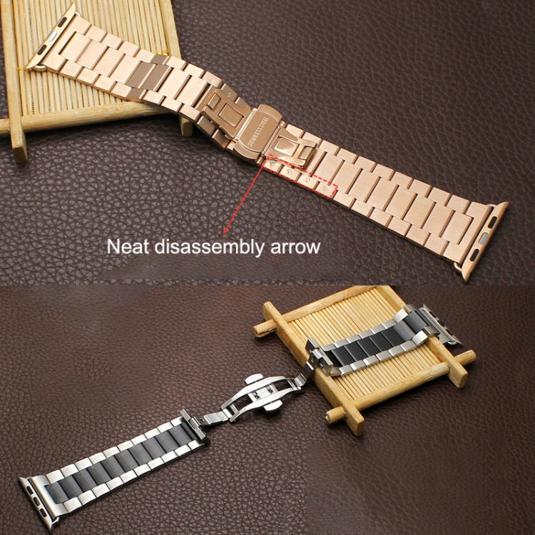 For Apple Watch Series 5 44mm Three-bead Butterfly Buckle Metal Watch Band(Gold) - Watch Bands by PMC Jewellery | Online Shopping South Africa | PMC Jewellery