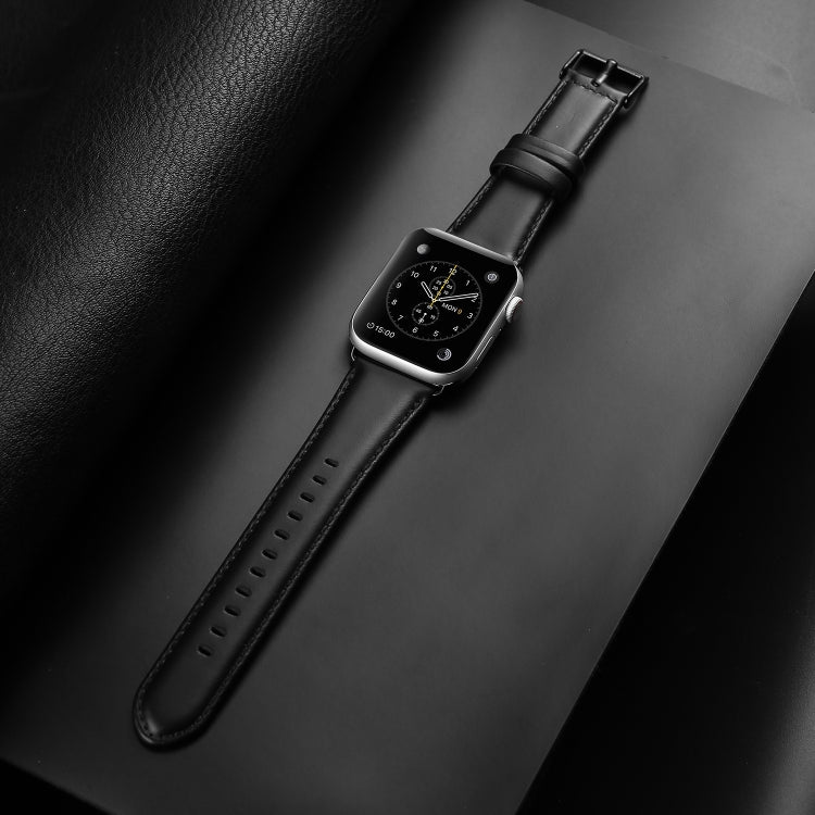 For Apple Watch Ultra 49mm DUX DUCIS Business Genuine Leather Watch Strap(Black) - Watch Bands by DUX DUCIS | Online Shopping South Africa | PMC TechLife | Buy Now Pay Later Mobicred