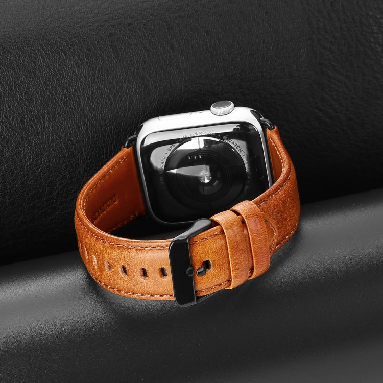 For Apple Watch Series 7 41mm DUX DUCIS Business Genuine Leather Watch Strap(Khaki) - free shipping - PMC TechLife - Order now!