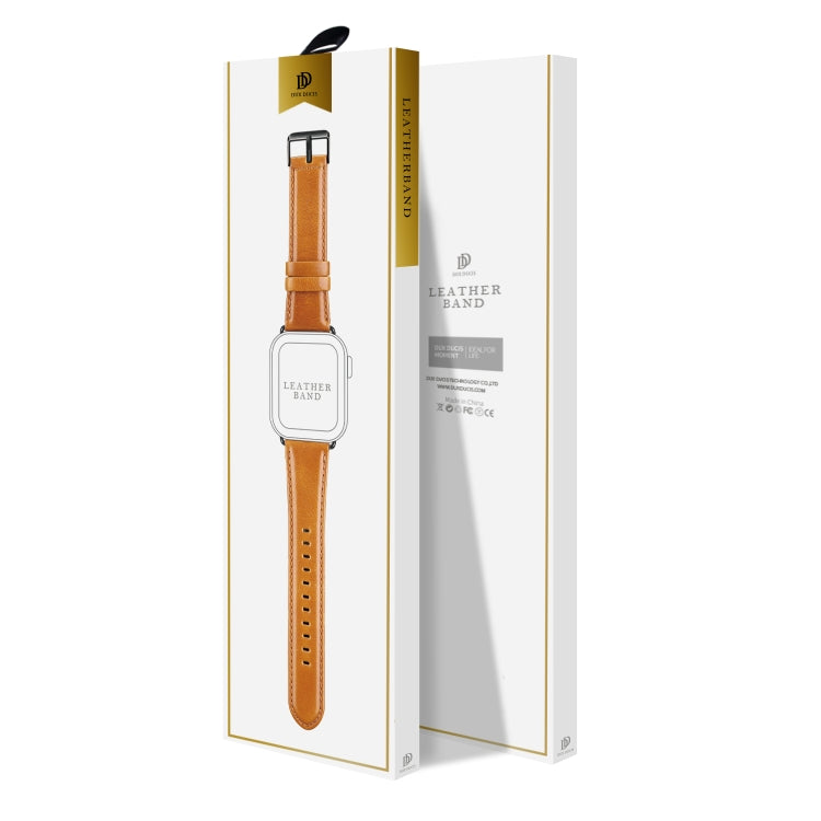 For Apple Watch Series 7 41mm DUX DUCIS Business Genuine Leather Watch Strap(Khaki) - free shipping - PMC TechLife - Order now!