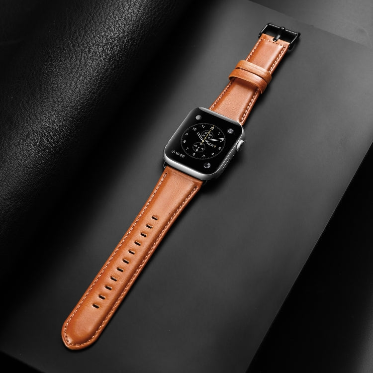 For Apple Watch Series 10 46mm DUX DUCIS Business Genuine Leather Watch Strap(Khaki) - Watch Bands by DUX DUCIS | Online Shopping South Africa | PMC Jewellery | Buy Now Pay Later Mobicred