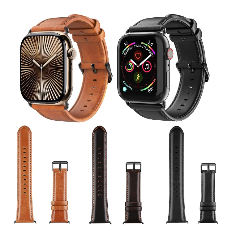 For Apple Watch Series 10 46mm DUX DUCIS Business Genuine Leather Watch Strap(Black) - Watch Bands by DUX DUCIS | Online Shopping South Africa | PMC Jewellery | Buy Now Pay Later Mobicred