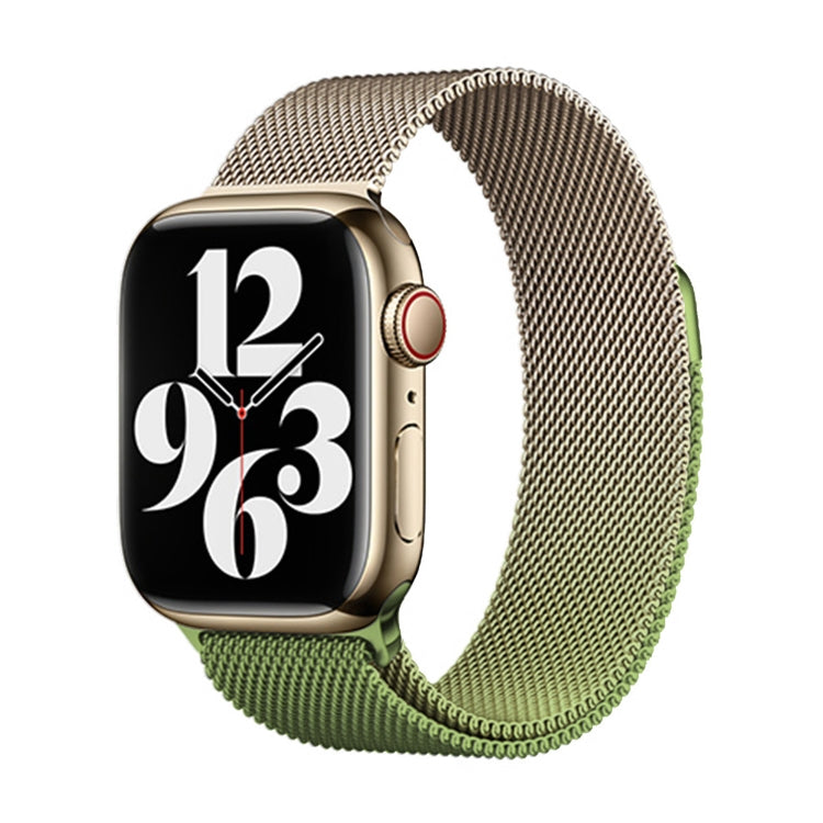 For Apple Watch Series 8 45mm Milan Gradient Loop Magnetic Buckle Watch Band(Gold Green) - Watch Bands by PMC TechLife | Online Shopping South Africa | PMC TechLife