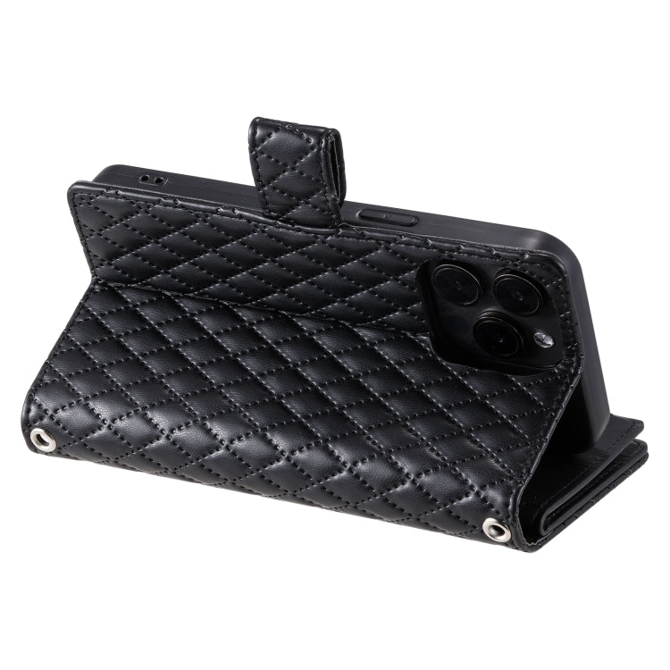 For iPhone 16 Pro Max Glitter Lattice Zipper Wallet Leather Phone Case(Black) - iPhone 16 Pro Max Cases by PMC Jewellery | Online Shopping South Africa | PMC Jewellery | Buy Now Pay Later Mobicred