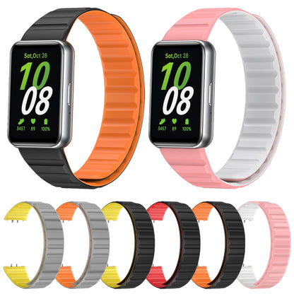 For Samsung Galaxy Fit 3 Two Color Magnetic Silicone Watch Band(Grey Orange) - Watch Bands by PMC Jewellery | Online Shopping South Africa | PMC Jewellery