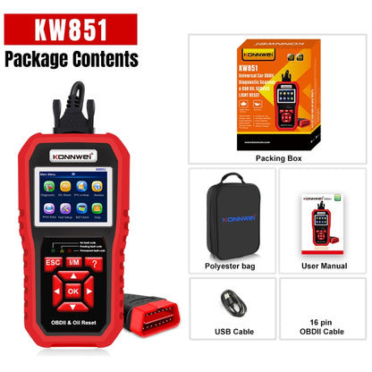 KONNWEI KW851 2 in 1 Car OBDll Scanner Diagnostic Tool Oil Service Light Reset(Black) - Code Readers & Scan Tools by KONNWEI | Online Shopping South Africa | PMC Jewellery | Buy Now Pay Later Mobicred