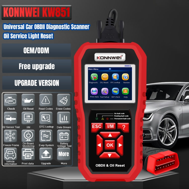 KONNWEI KW851 2 in 1 Car OBDll Scanner Diagnostic Tool Oil Service Light Reset(Black) - free shipping - PMC TechLife - Order now!