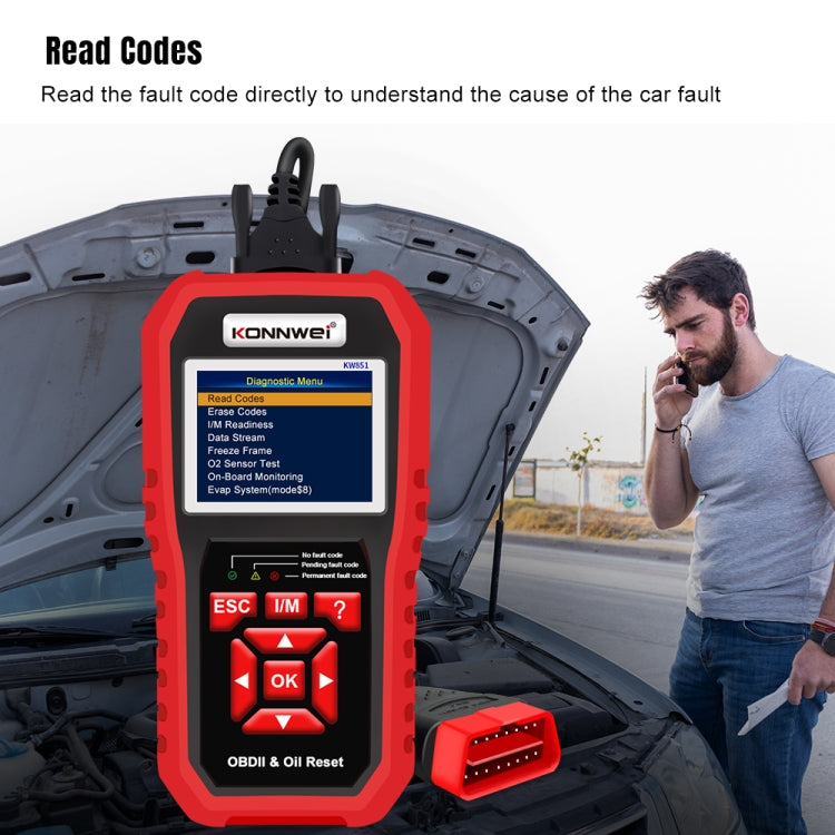 KONNWEI KW851 2 in 1 Car OBDll Scanner Diagnostic Tool Oil Service Light Reset(Black) - Code Readers & Scan Tools by KONNWEI | Online Shopping South Africa | PMC Jewellery | Buy Now Pay Later Mobicred