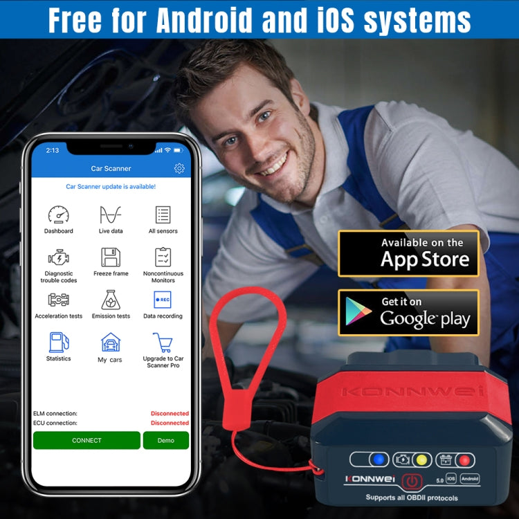 KONNWEI KW905 Bluetooth 5.0 Car OBD2 Scanner Support Android & iOS(Black Red) - Code Readers & Scan Tools by KONNWEI | Online Shopping South Africa | PMC Jewellery | Buy Now Pay Later Mobicred