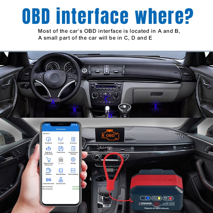 KONNWEI KW905 Bluetooth 5.0 Car OBD2 Scanner Support Android & iOS(Black Red) - Code Readers & Scan Tools by KONNWEI | Online Shopping South Africa | PMC Jewellery | Buy Now Pay Later Mobicred