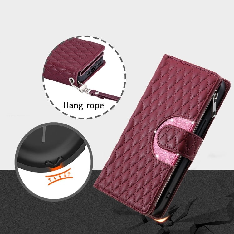 For Google Pixel 7 5G Glitter Lattice Zipper Wallet Leather Phone Case(Wine Red) - Google Cases by PMC Jewellery | Online Shopping South Africa | PMC Jewellery | Buy Now Pay Later Mobicred