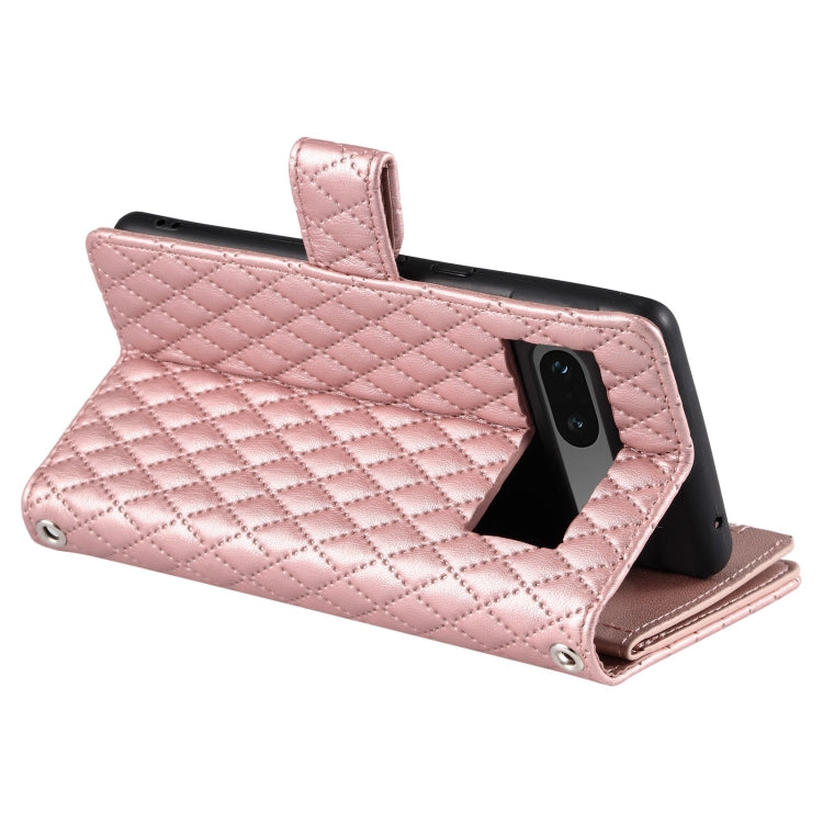 For Google Pixel 7 5G Glitter Lattice Zipper Wallet Leather Phone Case(Rose Gold) - Google Cases by PMC TechLife | Online Shopping South Africa | PMC TechLife | Buy Now Pay Later Mobicred