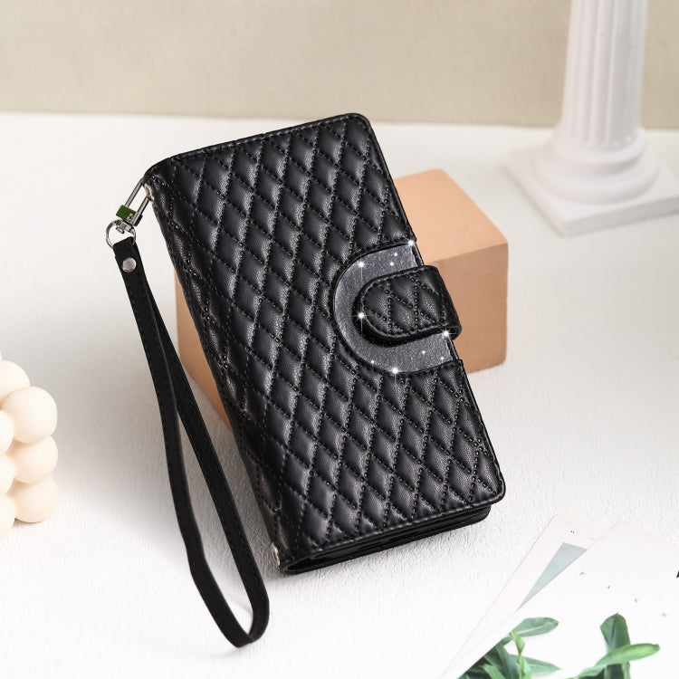For Google Pixel 8 Glitter Lattice Zipper Wallet Leather Phone Case(Black) - Google Cases by PMC TechLife | Online Shopping South Africa | PMC TechLife | Buy Now Pay Later Mobicred