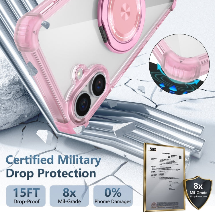 For iPhone 16 Gold Shield CD Pattern MagSafe Magnetic Phone Case with Rotating Stand(Transparent Pink) - iPhone 16 Cases by PMC TechLife | Online Shopping South Africa | PMC TechLife | Buy Now Pay Later Mobicred