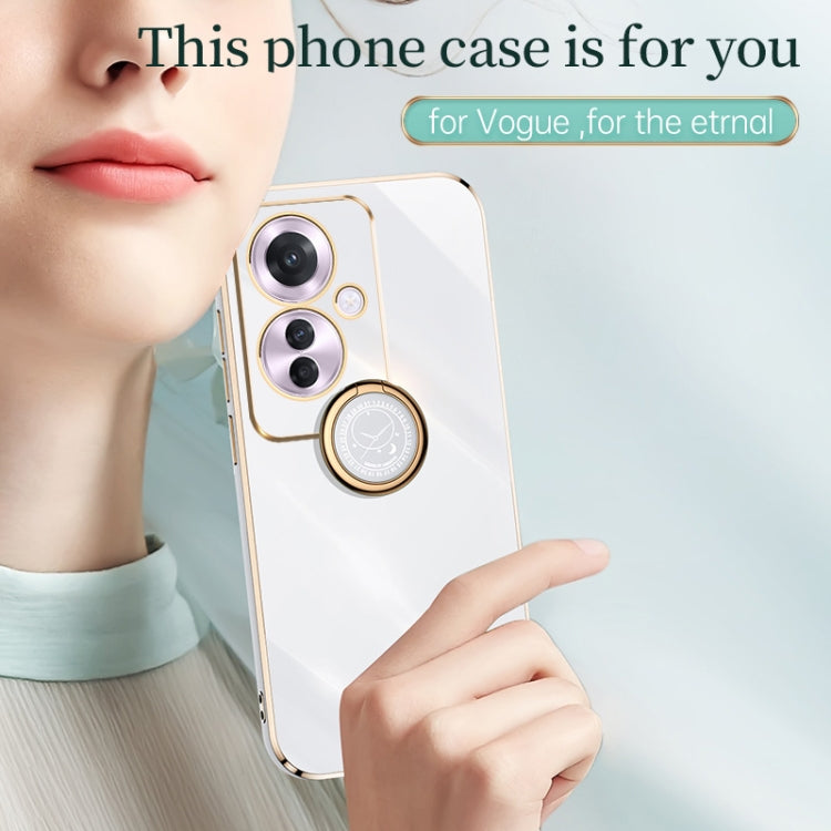 For OPPO Reno11 F XINLI Straight Edge 6D Electroplate TPU Phone Case with Ring Holder(Hawthorn Red) - Reno11 F Cases by XINLI | Online Shopping South Africa | PMC Jewellery | Buy Now Pay Later Mobicred