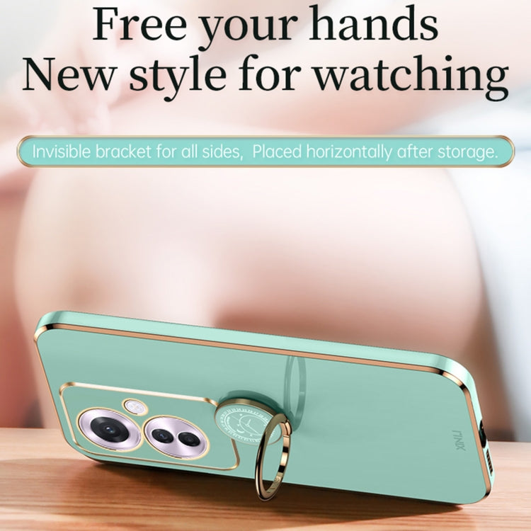 For OPPO Reno11 F XINLI Straight Edge 6D Electroplate TPU Phone Case with Ring Holder(Cherry Purple) - OPPO Cases by XINLI | Online Shopping South Africa | PMC Jewellery | Buy Now Pay Later Mobicred
