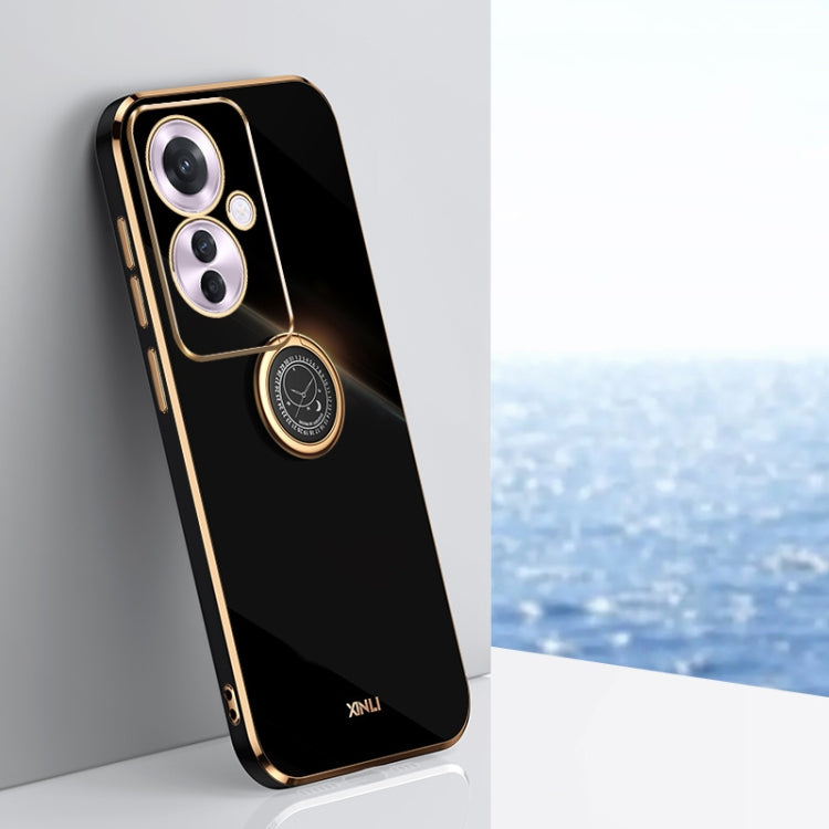 For OPPO Reno11 F XINLI Straight Edge 6D Electroplate TPU Phone Case with Ring Holder(Black) - free shipping - PMC Jewellery - Order now!