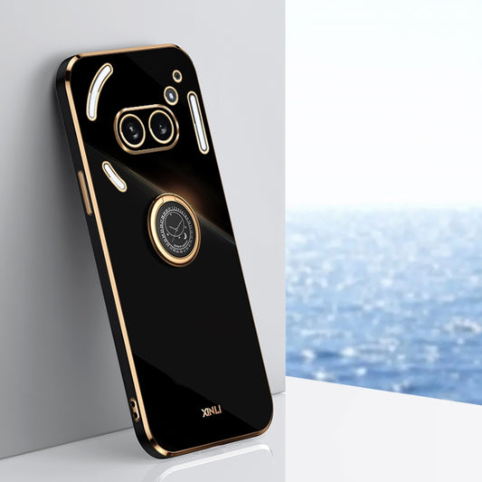 For Nothing Phone 2A XINLI Straight 6D Plating Gold Edge TPU Shockproof Case with Ring Holder(Black) - More Brand by XINLI | Online Shopping South Africa | PMC Jewellery | Buy Now Pay Later Mobicred