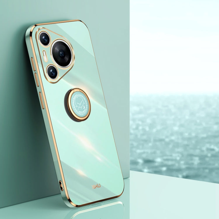 For Huawei Pura 70 XINLI Straight 6D Plating Gold Edge TPU Shockproof Case with Ring Holder(Mint Green) - Huawei Cases by XINLI | Online Shopping South Africa | PMC Jewellery | Buy Now Pay Later Mobicred