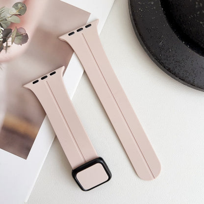 For Apple Watch SE 2023 44mm Magnetic Square Buckle Silicone Watch Band(Sand Pink) - Watch Bands by PMC Jewellery | Online Shopping South Africa | PMC Jewellery