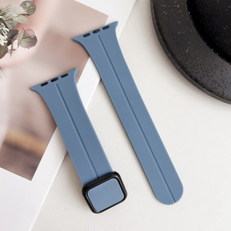 For Apple Watch SE 2023 44mm Magnetic Square Buckle Silicone Watch Band(Blue) - Watch Bands by PMC Jewellery | Online Shopping South Africa | PMC Jewellery