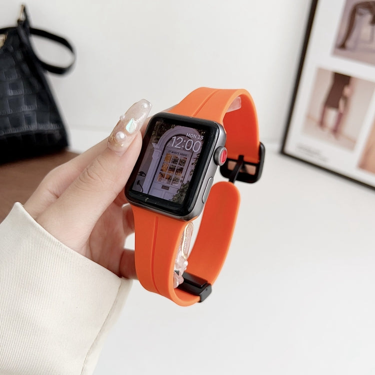 For Apple Watch SE 2023 40mm Magnetic Square Buckle Silicone Watch Band(Orange) - free shipping - PMC TechLife - Order now!