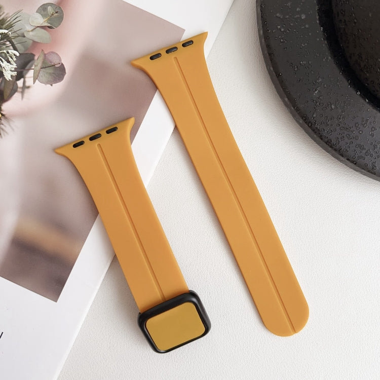 For Apple Watch Ultra 2 49mm Magnetic Square Buckle Silicone Watch Band(Yellow) - Watch Bands by PMC Jewellery | Online Shopping South Africa | PMC Jewellery