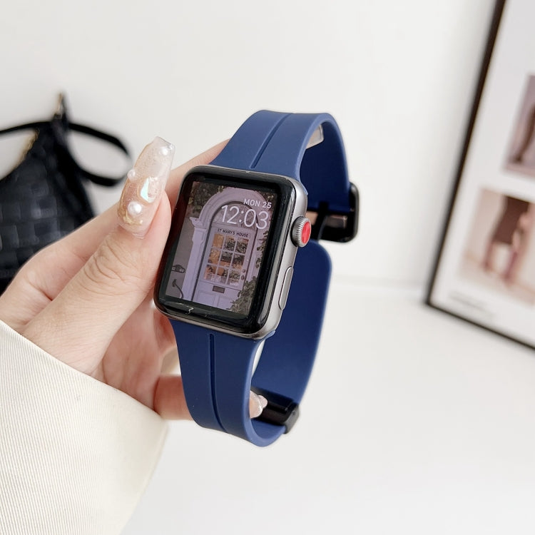 For Apple Watch Ultra 2 49mm Magnetic Square Buckle Silicone Watch Band(Midnight Blue) - Watch Bands by PMC Jewellery | Online Shopping South Africa | PMC Jewellery