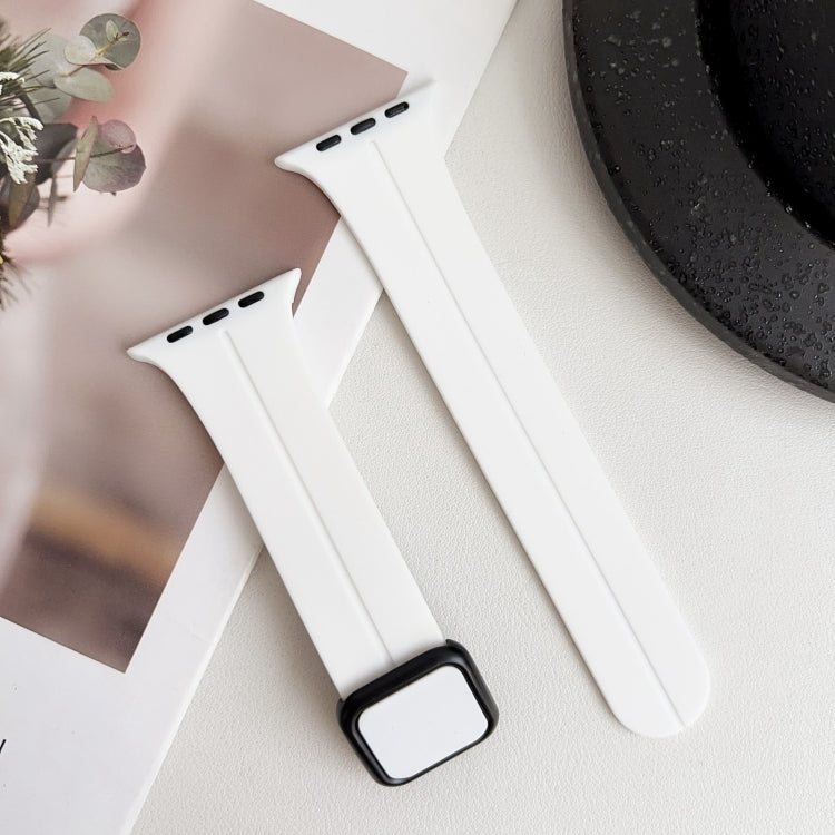 For Apple Watch Series 9 45mm Magnetic Square Buckle Silicone Watch Band(White) - Watch Bands by PMC Jewellery | Online Shopping South Africa | PMC Jewellery