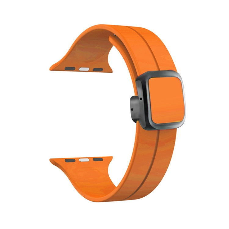 For Apple Watch Series 9 45mm Magnetic Square Buckle Silicone Watch Band(Orange) - Watch Bands by PMC Jewellery | Online Shopping South Africa | PMC Jewellery