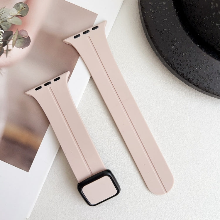 For Apple Watch Series 9 45mm Magnetic Square Buckle Silicone Watch Band(Sand Pink) - Watch Bands by PMC TechLife | Online Shopping South Africa | PMC TechLife