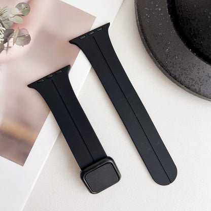 For Apple Watch Series 9 45mm Magnetic Square Buckle Silicone Watch Band(Black) - Watch Bands by PMC Jewellery | Online Shopping South Africa | PMC Jewellery