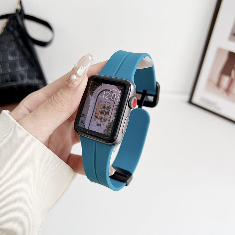 For Apple Watch Series 9 45mm Magnetic Square Buckle Silicone Watch Band(Rock Green) - Watch Bands by PMC TechLife | Online Shopping South Africa | PMC TechLife