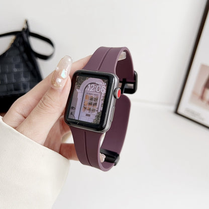 For Apple Watch Series 9 41mm Magnetic Square Buckle Silicone Watch Band(Fruit Purple) - Watch Bands by PMC Jewellery | Online Shopping South Africa | PMC Jewellery