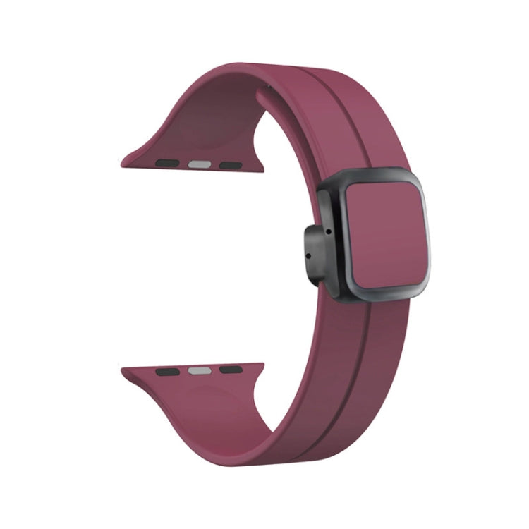 For Apple Watch Series 9 41mm Magnetic Square Buckle Silicone Watch Band(Wine Red) - Watch Bands by PMC Jewellery | Online Shopping South Africa | PMC Jewellery