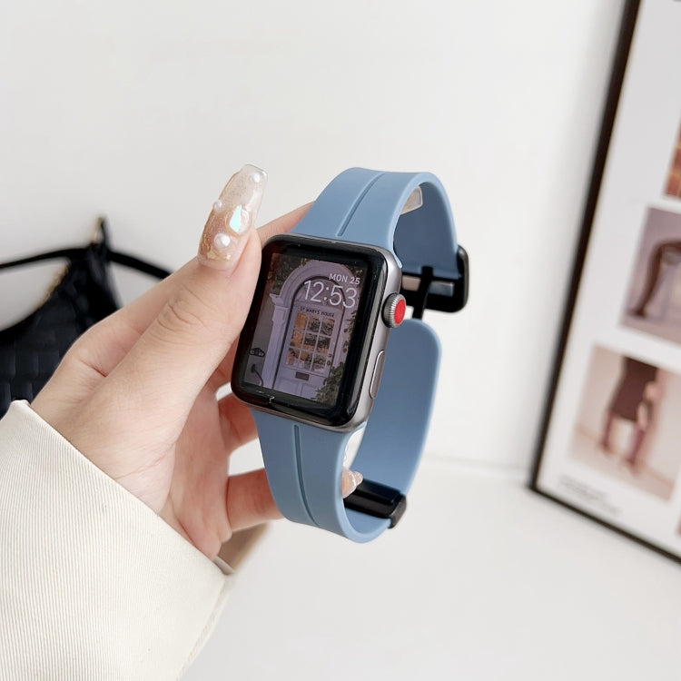 For Apple Watch Ultra 49mm Magnetic Square Buckle Silicone Watch Band(Blue) - Watch Bands by PMC TechLife | Online Shopping South Africa | PMC TechLife