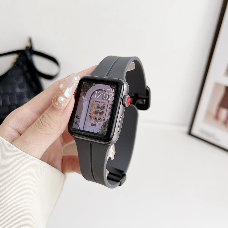 For Apple Watch Ultra 49mm Magnetic Square Buckle Silicone Watch Band(Dark Grey) - Watch Bands by PMC TechLife | Online Shopping South Africa | PMC TechLife